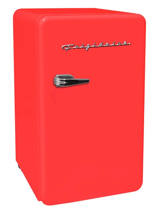 Frigidaire Retro Compact Refrigerator with Chiller, 3.2 cu ft Countertop Fridge, Built-In Bottle Opener, Rounded Corners, Premium, for Office, Bedroom, Dorm Room, Cabin, 18.5D x 20W x 31.5H (Red)