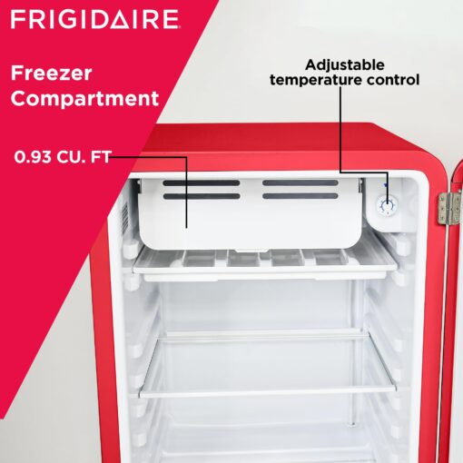 Frigidaire Retro Compact Refrigerator with Chiller, 3.2 cu ft Countertop Fridge, Built-In Bottle Opener, Rounded Corners, Premium, for Office, Bedroom, Dorm Room, Cabin, 18.5D x 20W x 31.5H (Red) - Image 2