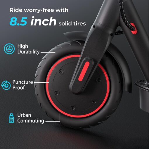 iScooter Electric Scooter 2024, 18Miles Travel Range, 19 Mph Top Speed, Foldable Scooter Electric with 8.5 Inch Solid Tire, Smart APP, Double Braking Systems for Teenage and Adults - Black - Image 6