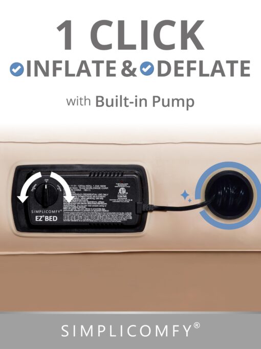 Simpli Comfy Queen EZ Bed Self-Inflating Air Mattress with Built-in Frame, Pump and Wheeled Case, Blow Up Inflatable Rolling Air Bed on Wheels (02.Queen) - Image 7