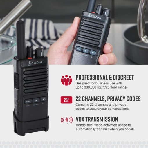 Cobra PX650 BCH6 - Professional/Business Walkie Talkies - Rechargeable, 300,000 sq. ft/25 Floor Range, Dust Protected and Splashproof (IP54 rating), Two-Way Radio Set (6-Pack) - Image 5