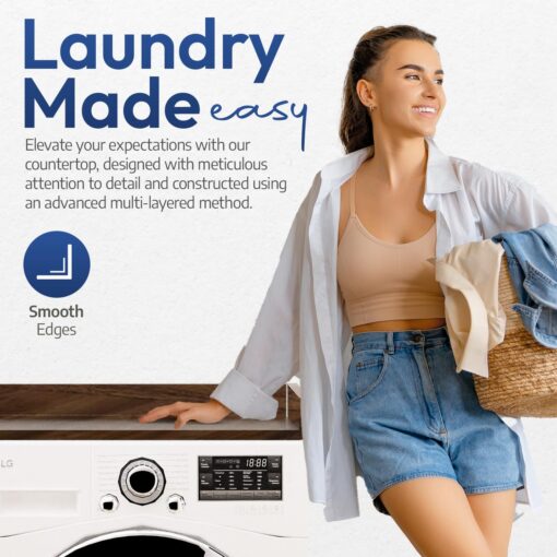 OfficeSimpli Washer Dryer Countertop, Made in USA, Non-Slip Pads, Laundry Room Wood Topper, Washer Dryer Cover for Top, Laundry Guard, Laundry Countertop (California Walnut, Standard (27.5" x 54")) - Image 3