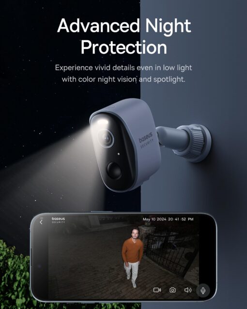 Baseus Wireless Cameras for Home Security, N1 4-Cam Kit with 2K Clarity, No Monthly Fee, 16TB Expandable Local Storage, 210-Day Battery Life, Spotlight & Alarm, Works with Alexa and Google Home - Image 3