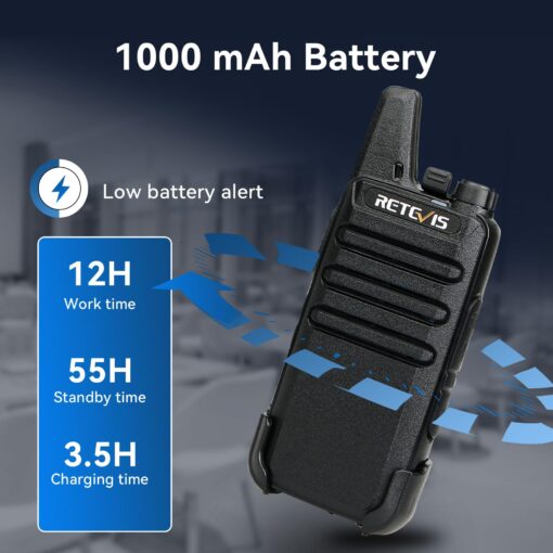 Retevis RT22 Walkie Talkies Mini, Rechargeable Two Way Radio Long Range, 2 Way Radio Small, Portable VOX, for Business Commercial Work School Church Restaurant (20 Pack,Black) - Image 8