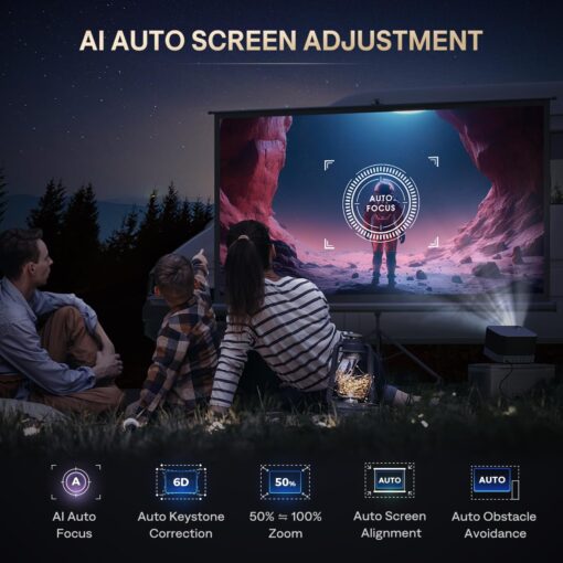 3-in-1 Projector 4K Supported, AURZEN BOOM 3 Smart Projector with WiFi and Bluetooth, 3D DoIby Audio & 36W Speakers, Auto Focus & Keystone, Netflix Official 500 ANSI Home Outdoor proyector, Black - Image 4