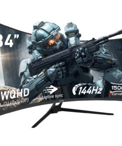 ZZA Curved Ultrawide Monitor 34 Inch,Gaming Monitor 3440 x 1440P R1500 up to165Hz(DP)/144HZ (HDMI),PC Monitors 1ms, FreeSync & G-Sync,HDR 10,122% sRGB,Computer Monitor VESA Mount Compatible