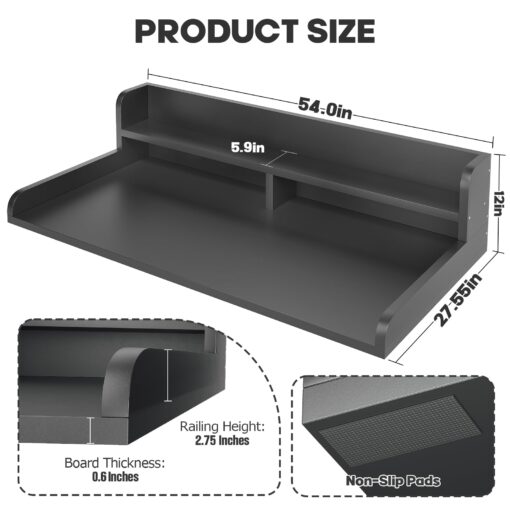 Corbyles 2-Tier Washer Dryer Countertop with 2.75"H Edge Rails, 54" W x 27.55" D Laundry Countertop for Folding Clothes, Washer and Dryer Topper with Non-Slip Pad (Black) - Image 5