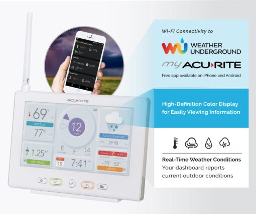 AcuRite Iris Wireless Weather Station with HD Direct-to-Wi-Fi Display, Lightning Sensor, Indoor/Outdoor Temperature and Humidity, Wind Speed/Direction, Rain Gauge, and Barometer (01532M), White - Image 3