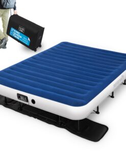 SereneLife EZ Bed Air Mattress with Frame and Rolling Case, Self-Inflating Airbed with Built in Pump for Travel and Hosting, King