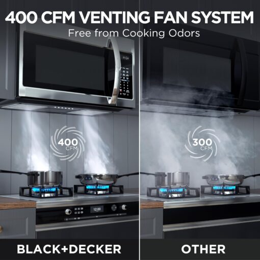 BLACK+DECKER EM044KB19 Over The Range Microwave Oven with One Touch, 1000 Watts, 400 CFM and Sensor Cooking, OTR 1.9 Cu.ft - Image 8
