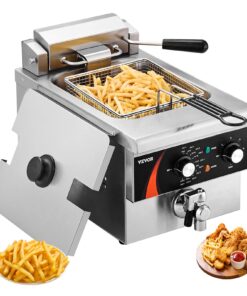 VEVOR Commercial Deep Fryer, 1750W Electric Countertop Fryer with Basket, 9Qt /8.5 L Single Oil Fryer, 1mm Thickened Stainless Steel, Time & Temp Control, for Kitchen Restaurant Use, Silver