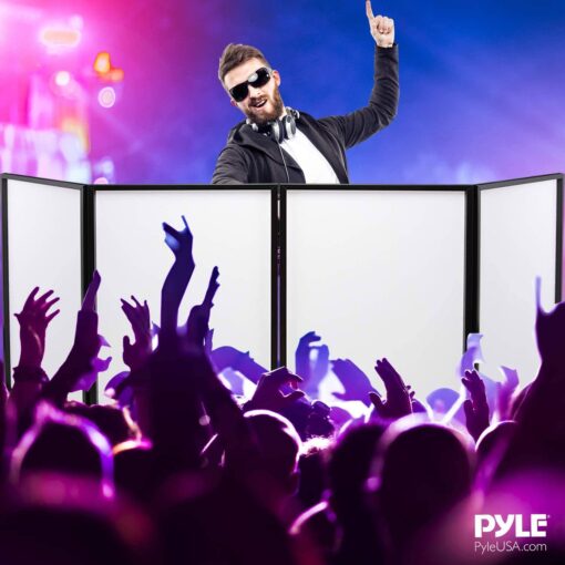 Pyle DJ Booth Foldable Cover Screen - Portable Event Facade Front Board Video Light Projector Display Scrim Panel with Folding Steel Frame Panel Stand, Stretchable Lycra Spandex - PDJFAC10 (White) - Image 4