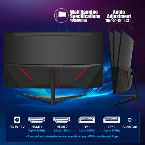 ZZA 32" 1K HDR Gaming Curved Monitor - FHD (1920x1080), 240Hz,1500R, 1ms, Extreme Low Motion Blur, FreeSync Premium, VESA Mountable, DisplayPort, HDMI - Image 3