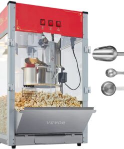 VEVOR Commercial Popcorn Machine, 12 Oz Kettle, 1440 W Countertop Popcorn Maker for 80 Cups per Batch, Theater Style Popper with 3-Switch Control Steel Frame Tempered Glass Doors 1 Scoop 2 Spoons, Red