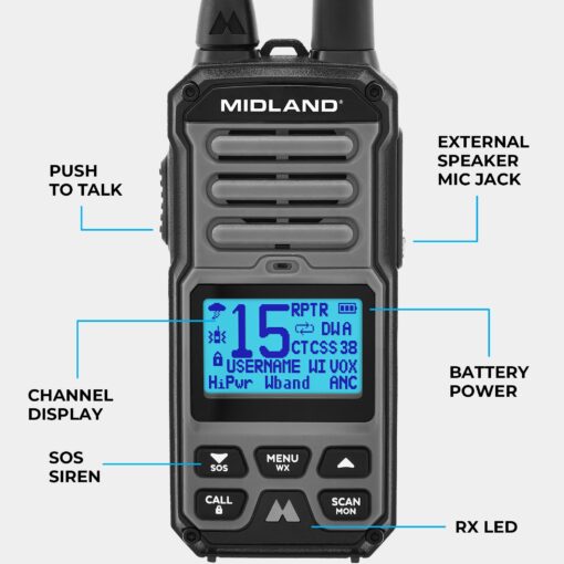 Midland GXT67 PRO GMRS Radio - Two-Way Midland Walkie Talkie - Repeater Capable, IP67 Waterproof, Active Noise Canceling, Hands-Free Operation, 99 Channels, 16-Hour Battery - Image 4
