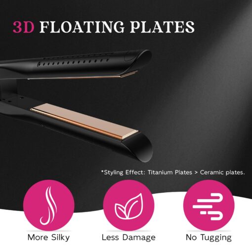 SKIMI Airflow Styler, Titanium Flat Iron Hair Straightener, Professional Curling Iron with Cooling Air Vents to Lock in Style, 5 Temps & Dual Voltage, Auto Off(Black & Champagne). - Image 2
