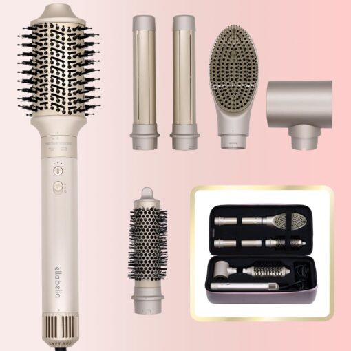 ELLA BELLA® 6 in 1 Professional Hot Air Styler • Powerful Hair Dryer & Straightener Set • Styling Without Heat Damage • Fast Drying Curling Volumizing Straightening • Includes Protective Travel Case