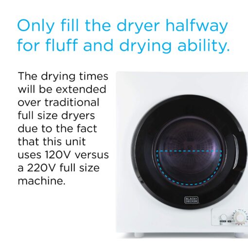 BLACK+DECKER BCED26 Compact Dryer for Standard Wall Outlet, Small, 5 Modes, Load Volume 8.8 lbs., White - Image 5