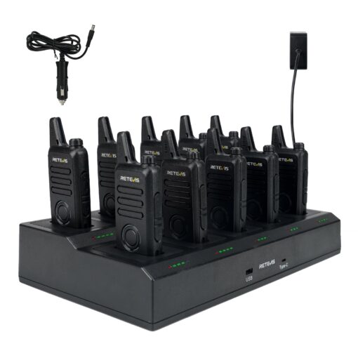 Retevis RT22S Walkie Talkies for Adults,Portable FRS Two-Way Radios(10 Pack) with 10 Way Multi Gang Charger, Handheld 2 Way Radio Rechargeable,Charging Progress Visible for Business Warehouse School