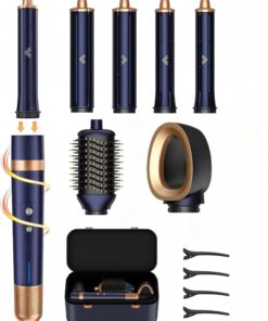 T-GOGO Hair Dryer Brush Professional: 6 in 1 Hot Air Hair Styler & Dryer Set, Powerful Hair Air Curling Iron High-Speed Negative Ionic Blow Dryer, Auto-Wrap, No Heat Damage (Dark Blue)