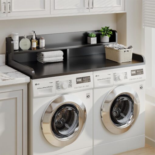Corbyles 2-Tier Washer Dryer Countertop with 2.75"H Edge Rails, 54" W x 27.55" D Laundry Countertop for Folding Clothes, Washer and Dryer Topper with Non-Slip Pad (Black) - Image 4