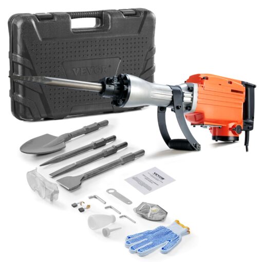 VEVOR Demolition Jack Hammer, MAX 2200W Electric Jackhammer Heavy Duty, 1350 BPM Concrete Breaker 4pcs Chisels Bit Chipping W/Case, Gloves