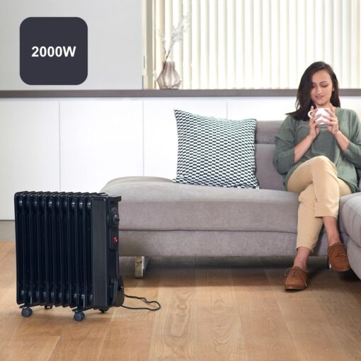 BLACK+DECKER BXRA2000E - Oil Filled Radiator 2000W, 11 Elements of 140 mm, Adjustable Thermostat, 2 Powers, Automatic Overheat Shut-Off Safety System, Black - Image 2