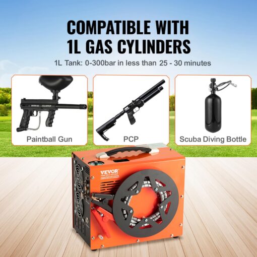 VEVOR PCP Air Compressor, 4500PSI/30Mpa Portable PCP Airgun Compressor with Built-in Power Converter, Auto-Stop | DC12V/AC120V | Oil & Water-Free Air Rifle, Paintball and Scuba Tank Compressor Pump - Image 5