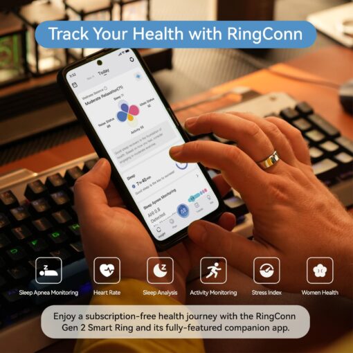 RingConn Gen 2, World’s First Smart Ring with Sleep Apnea Monitoring, No APP Subscription, 12-Day Battery Life, Stress/Heart Rate/Women's Health Tracker, Android & iOS Compatible (Silver, Size 10) - Image 5