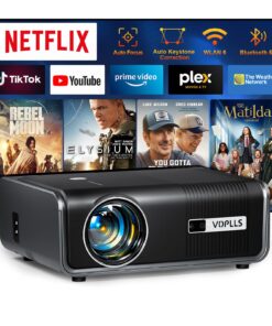 [Netflix Official & Auto Focus/Keystone] Smart Projector with WiFi and Bluetooth, VOPLLS 700ANSI Native 1080P Outdoor Projector, 50% Zoom Home Theater Movie Projector for Bedroom/iOS/Android