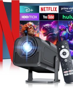 [ 2025 Netflix Licensed ] 4K Projector with Wifi Bluetooth, Android 13 Smart Projector w Built-in Netflix/YouTube/PrimeVideo/D+, Auto Keystone, 1080P Native Mini Portable Projector for Outdoor Movies