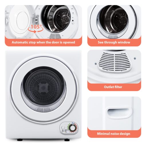 Euhomy 110V Portable Clothes Dryer 850W Compact Laundry Dryers 1.5 cu.ft Front Load Stainless Steel Electric Dryers Machine with Stainless Steel Tub for Apartment,RVs,Dorms,White Easy Control - Image 4