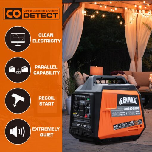 GENMAX Portable Generator, 2800W ultra-quiet gas engine,with CO Sensor and Parallel Capability, Ideal for camping outdoor Home backup power.EPA &CARB Compliant (GM2800iSAC) - Image 8