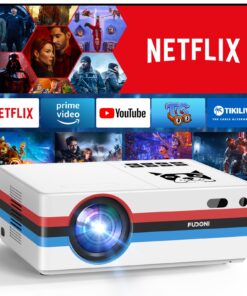 [Netflix Officially/Dolby Audio] FUDONI Smart Projector with WiFi and Bluetooth 4K, Auto Keystone& Electric Focus, 800ANSI Outdoor Projector with Apps, Built-in Netflix/YouTube/Prime Video