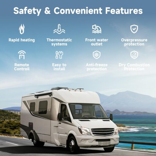 OEVANT RV Tankless Water Heater,55,000 BTU RV Instant Water Heater with Remote Controller,16x16 inch Door＆Front Water Outlet,Propane Gas, DC 12V, CSA Certificated, Compatible with All RVs-Black - Image 5
