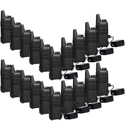 Retevis RT22 Walkie Talkies Mini, Rechargeable Two Way Radio Long Range, 2 Way Radio Small, Portable VOX, for Business Commercial Work School Church Restaurant (20 Pack,Black)