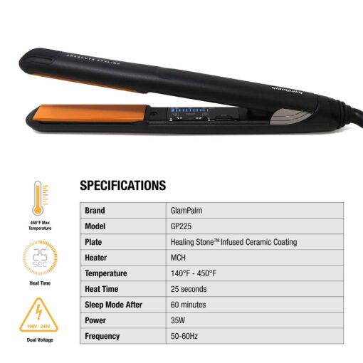 Glampalm Ceramic Flat Iron Hair Straightener, 140°-450° Degree, 25 Sec Heat Up. 11 Heat Settings Vibrato 1" Styling Iron. Korean No.1 Salon Haircare Tool, 3D Swivel Cord (GP225) - Image 9