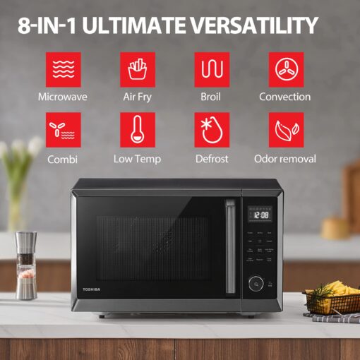 TOSHIBA Air Fryer Combo 8-in-1 Countertop Microwave Oven, with Convection, Broil, Odor Removal Mode, 12.4" Position Memory Turntable, Child-Lock, 1.0 Cu.ft, Black Stainless Steel, ML2-EC10SA(BS) - Image 7