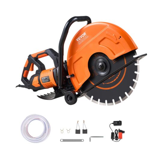 VEVOR Electric Concrete Saw, 16 in, 3200 W 15 A Motor Circular Saw Cutter with Max. 6 in Adjustable Cutting Depth, Wet Disk Saw Cutter Includes Water Line, Pump and Blade, for Stone, Brick Orange - Image 2