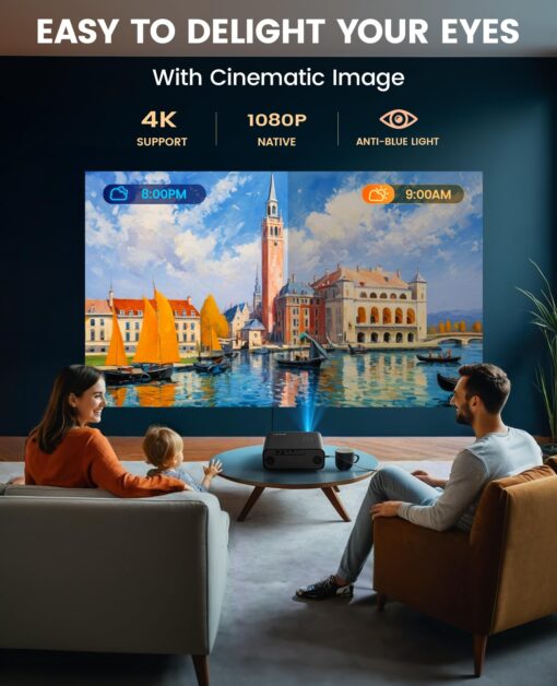 [Auto Focus/4K Support] Projector with WiFi 6 and Bluetooth 5.2, 700ANSI Native 1080P Outdoor Movie Projector, WiMiUS P62 Auto 6D Keystone & 50% Zoom, Smart Home Projector for iOS/Android/TV Stick - Image 8