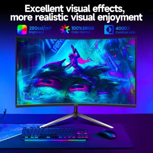 ZZA 32-Inch QHD Curved Gaming Monitor - 2K Resolution, 165Hz/180Hz Refresh Rate, 1ms Response Time, FreeSync & G-Sync, HDR10, 122% sRGB Coverage, DP/HDMI, VESA Mount Compatible - Image 5