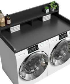 Corbyles 2-Tier Washer Dryer Countertop with 2.75"H Edge Rails, 54" W x 27.55" D Laundry Countertop for Folding Clothes, Washer and Dryer Topper with Non-Slip Pad (Black)