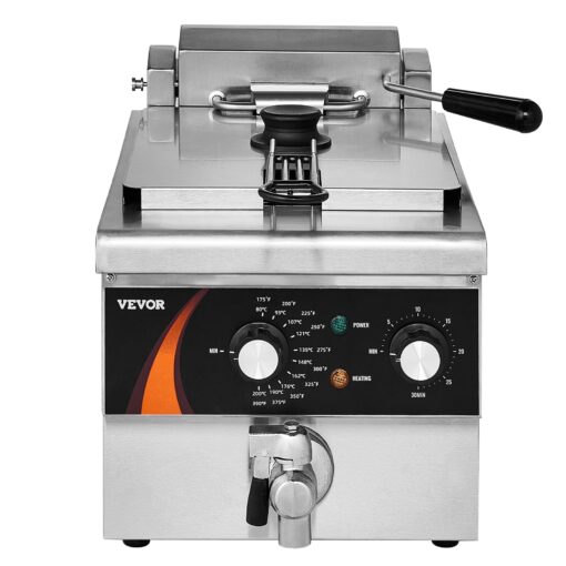 VEVOR Commercial Deep Fryer, 1750W Electric Countertop Fryer with Basket, 9Qt /8.5 L Single Oil Fryer, 1mm Thickened Stainless Steel, Time & Temp Control, for Kitchen Restaurant Use, Silver - Image 2