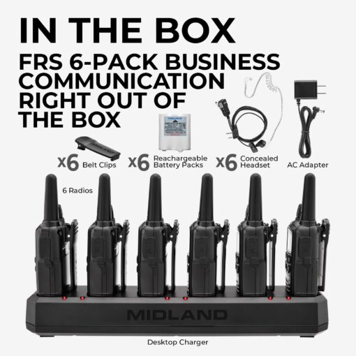 Midland – LXT600BBX6 Gang Charger Business Radio Walkie Talkie with Ear Piece - Small, Lightweight - Security Restaurants Retail Cafes - Two Way Radio with Charging Base- Rechargeable- 6 Units - Image 5
