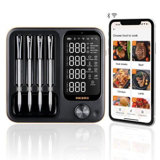 Wireless Meat Thermometer with 4 Probes, Inkbird Wifi BluetoothThermometer Digital Wireless for Rotisserie Grill Oven,Unlimited Range Dishwasher Waterproof Bluetooth Meat Thermometer for iOS & Android