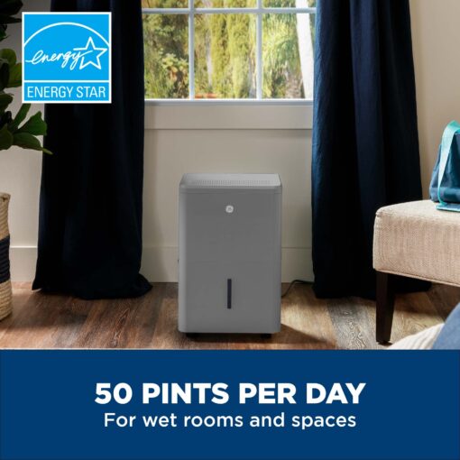 GE Smart Energy Star Portable Dehumidifier w/WiFi for Basement, Bedroom, Bathroom, Garage, Large Rooms up to 4500 Sq Ft, 50Pint w/Removable Bucket & Continuous Drain Connect for Auto/Manual Drainage - Image 10