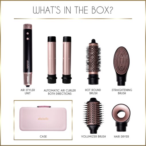 ELLA BELLA® 6 in 1 Professional Hot Air Styler • Powerful Hair Dryer & Straightener Set • Styling Without Heat Damage • Fast Drying Curling Volumizing Straightening • Includes Protective Travel Case - Image 2