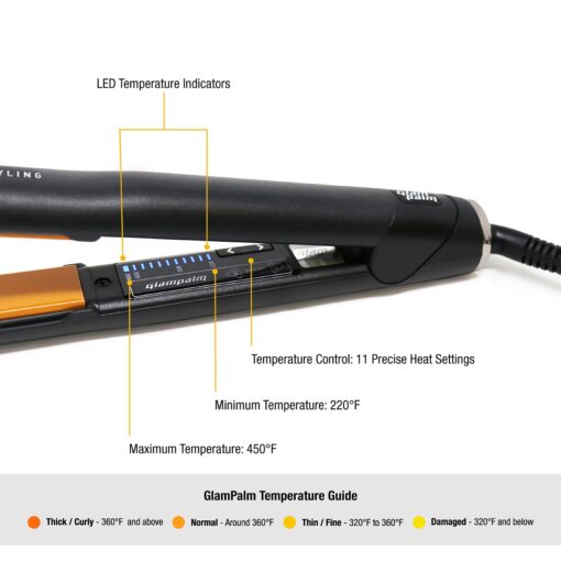 Glampalm Ceramic Flat Iron Hair Straightener, Korea No.1 Salon Haircare Tool, 11 Heat Settings 220°- 450°, Styling Iron 25s Heat Up and 1" Floating Plates, 3D Swivel Cord & Universal Voltage (GP201) - Image 7