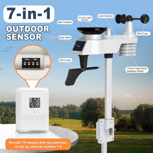 AIRAIN TECH WiFi Weather Station, 14-in-1 Indoor/Outdoor Wireless Weather Stations with Large Display, Home Weather Station with Rain Gauge, Wind Speed/Direction, Barometer, Clock, Weather Forecast - Image 6