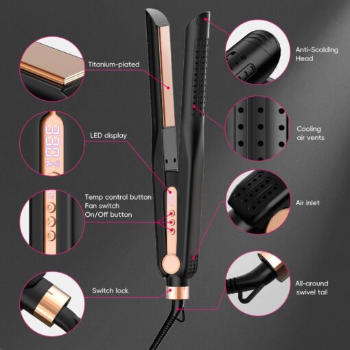 SKIMI Airflow Styler, Titanium Flat Iron Hair Straightener, Professional Curling Iron with Cooling Air Vents to Lock in Style, 5 Temps & Dual Voltage, Auto Off(Black & Champagne). - Image 8